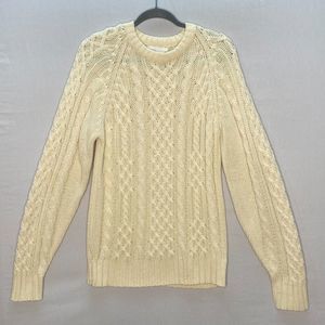 Clay Brooke Sweater Medium Aran Style Beige Cable Knit Crew Neck Long Sleeve